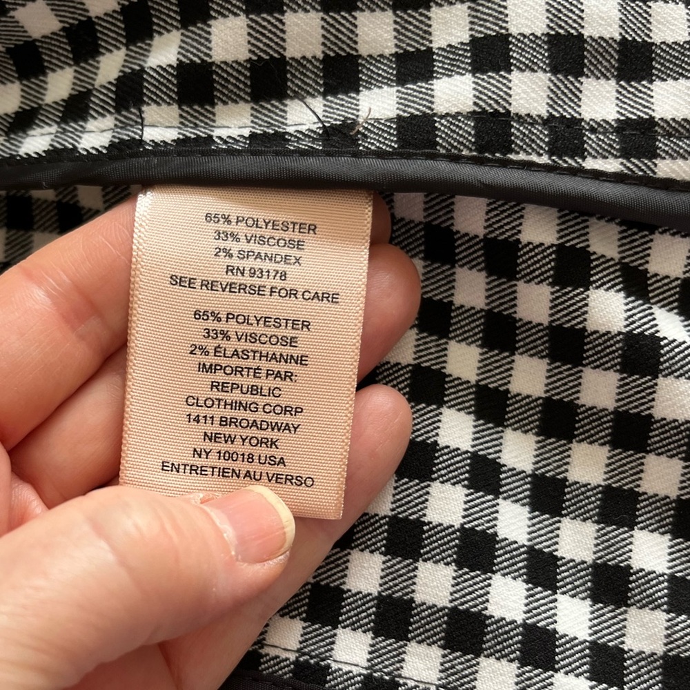 Black & White Gingham Open Front Blazer Ruched Sleeves Extra Small, Like New - Picture 10 of 11